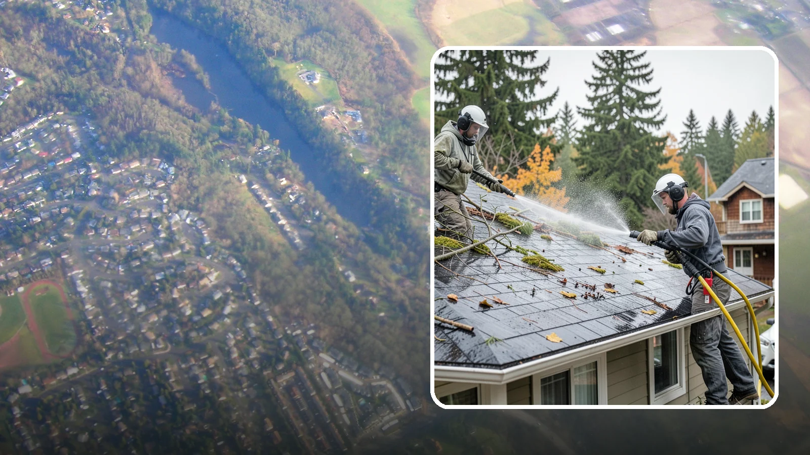 Post-Storm Roof Cleaning in Algona, King County, WA - Post-storm roof cleaning clears the branches, needles, and debris that Northwest storms pile onto roofs and lodge in valleys.