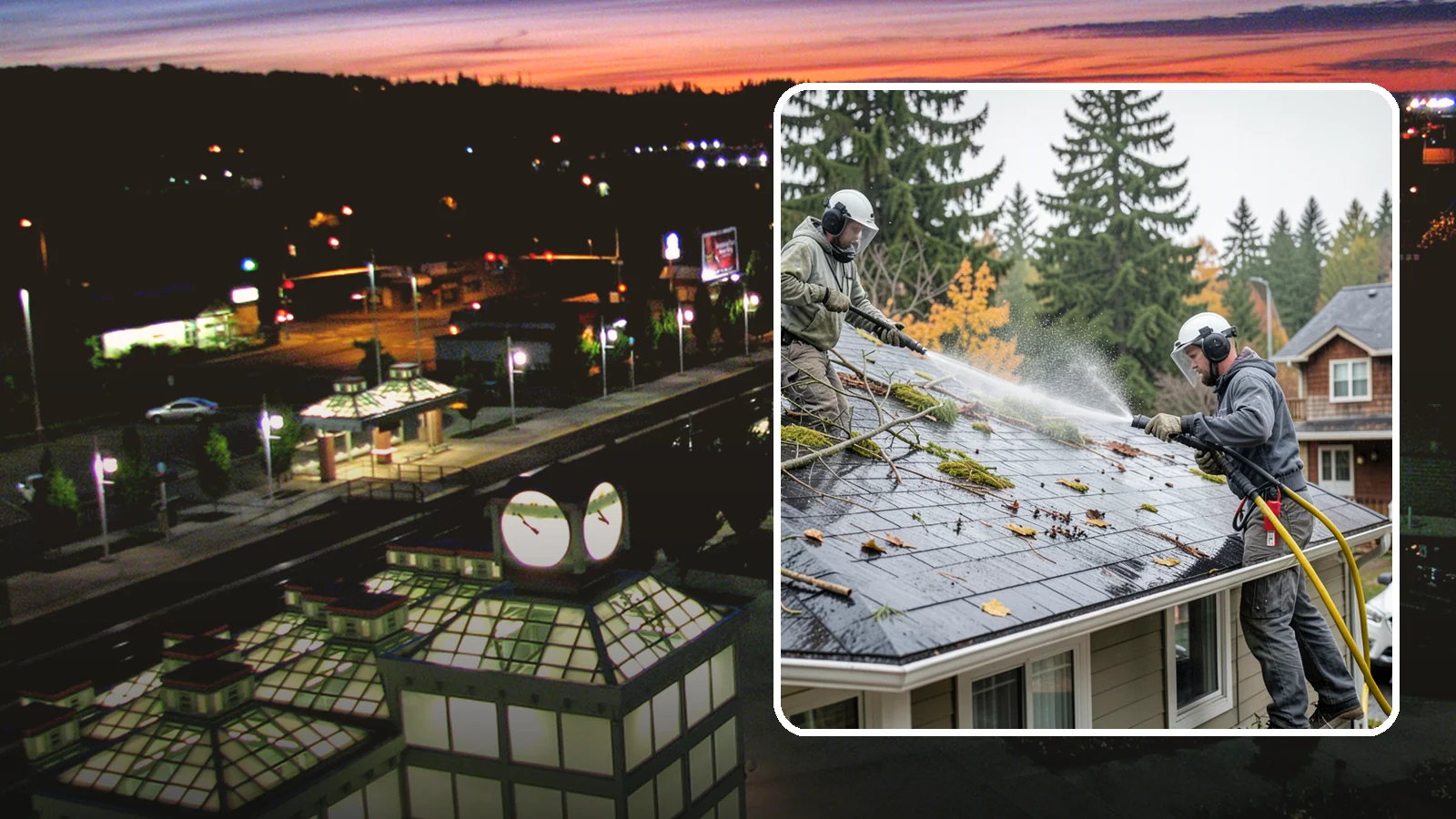 Post-Storm Roof Cleaning in Auburn, King County, WA - Post-storm roof cleaning clears the branches, needles, and debris that Northwest storms pile onto roofs and lodge in valleys.