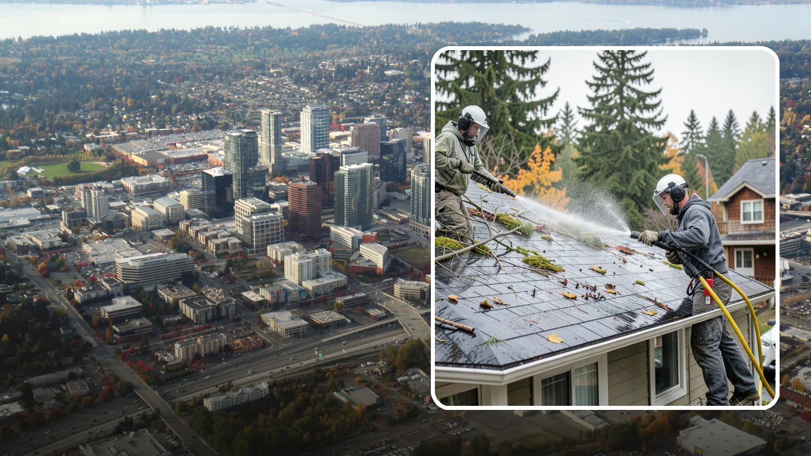 Post-Storm Roof Cleaning in Bellevue, King County, WA - Post-storm roof cleaning clears the branches, needles, and debris that Northwest storms pile onto roofs and lodge in valleys.
