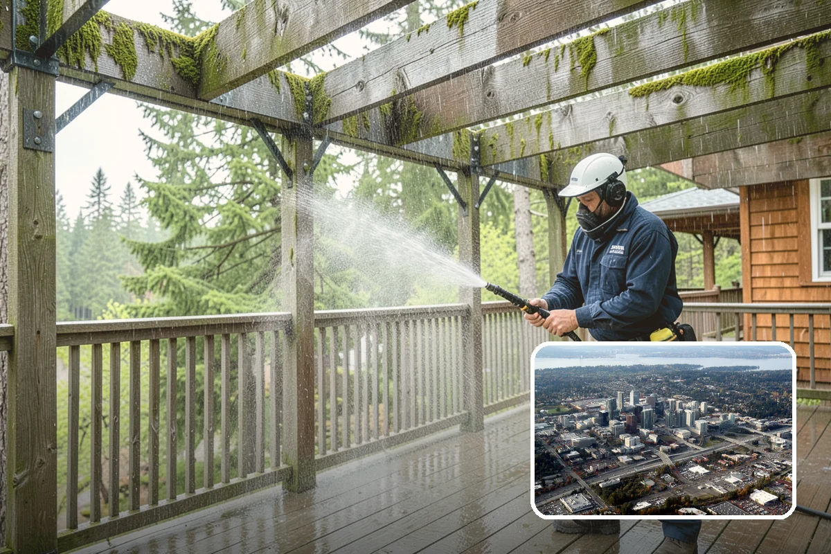 Post-Storm Roof Cleaning in Bellevue, King County, WA - Removes storm-dropped branches and conifer needles from the roof