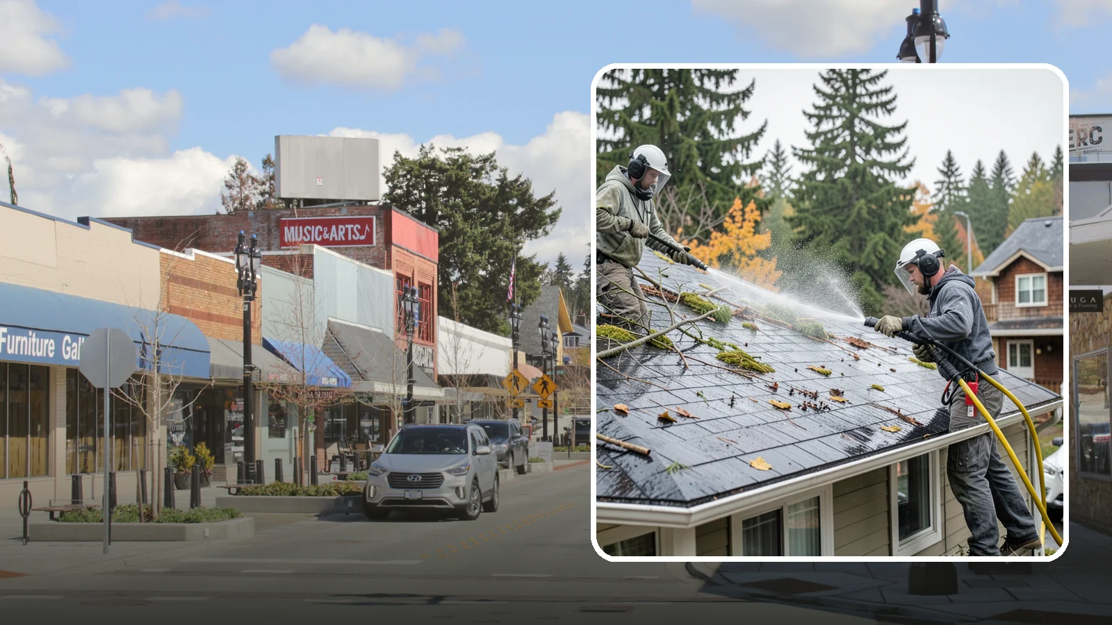Post-Storm Roof Cleaning in Bothell, King County, WA - Post-storm roof cleaning clears the branches, needles, and debris that Northwest storms pile onto roofs and lodge in valleys.