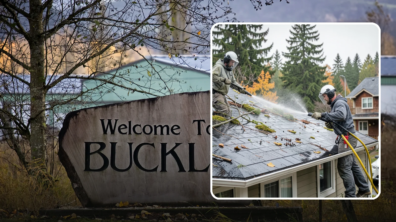 Post-Storm Roof Cleaning in Buckley, Pierce County, WA - Post-storm roof cleaning clears the branches, needles, and debris that Northwest storms pile onto roofs and lodge in valleys.