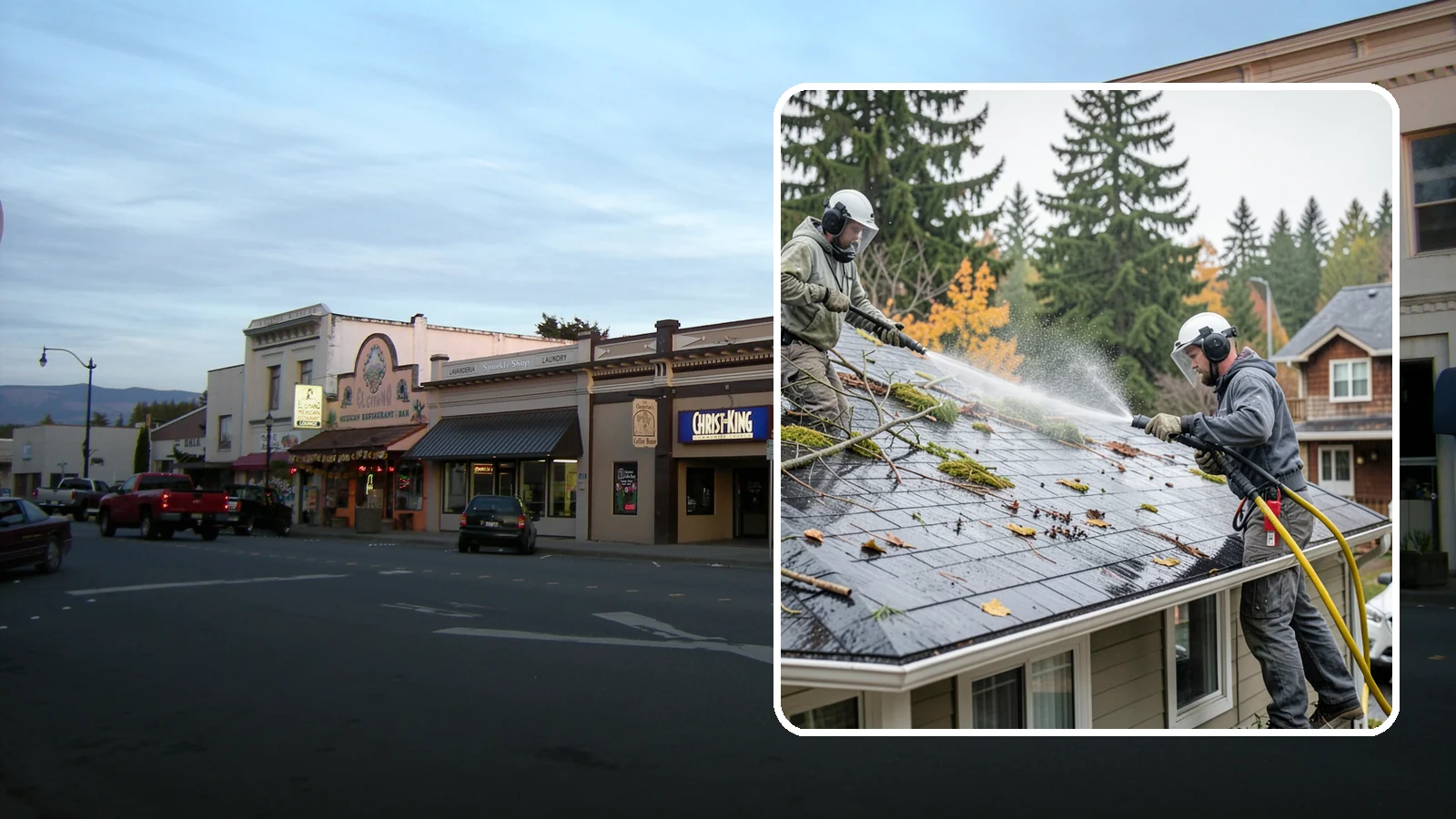 Post-Storm Roof Cleaning in Burlington, Skagit County, WA - Post-storm roof cleaning clears the branches, needles, and debris that Northwest storms pile onto roofs and lodge in valleys.