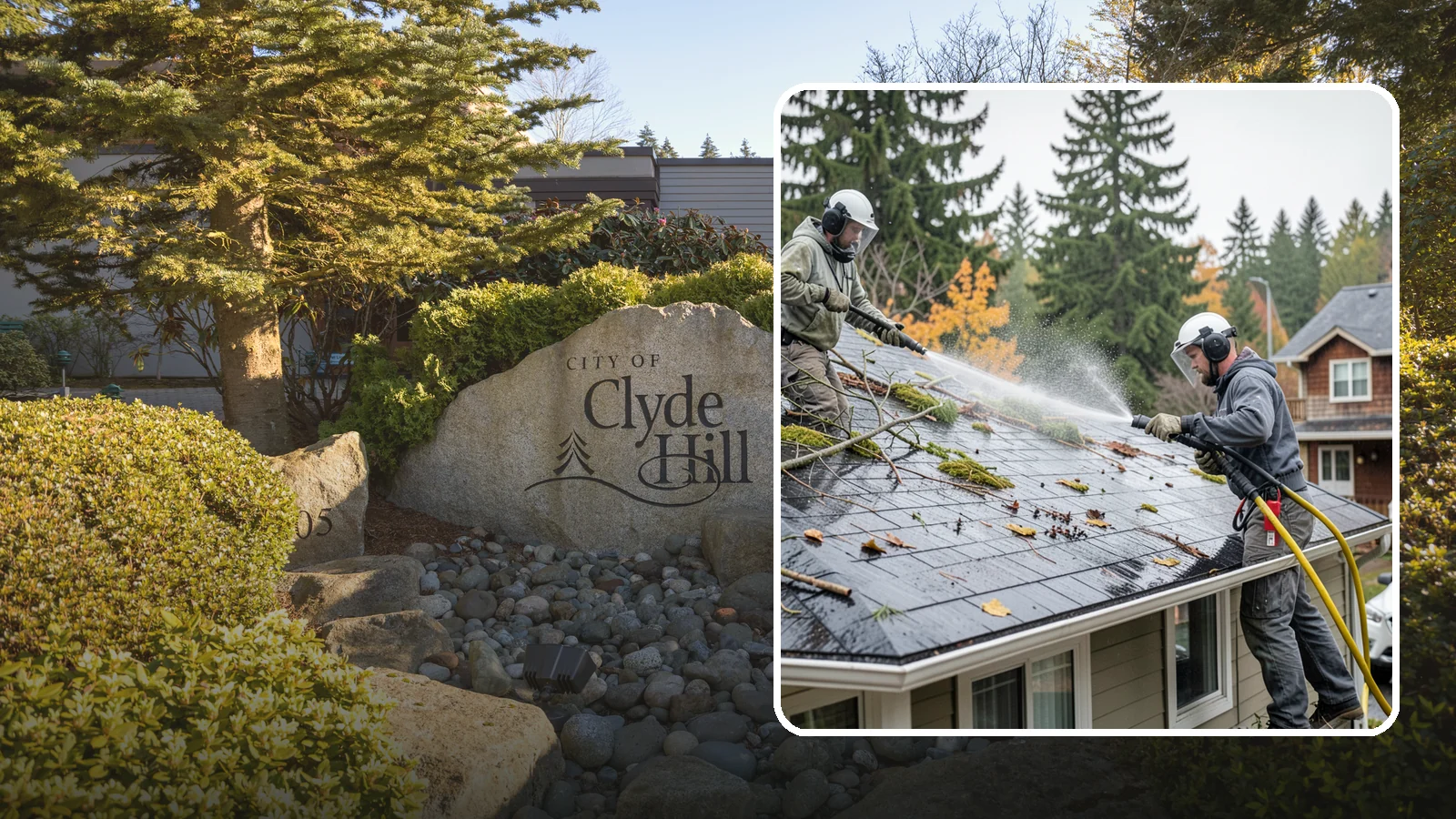 Post-Storm Roof Cleaning in Clyde Hill, King County, WA - Post-storm roof cleaning clears the branches, needles, and debris that Northwest storms pile onto roofs and lodge in valleys.