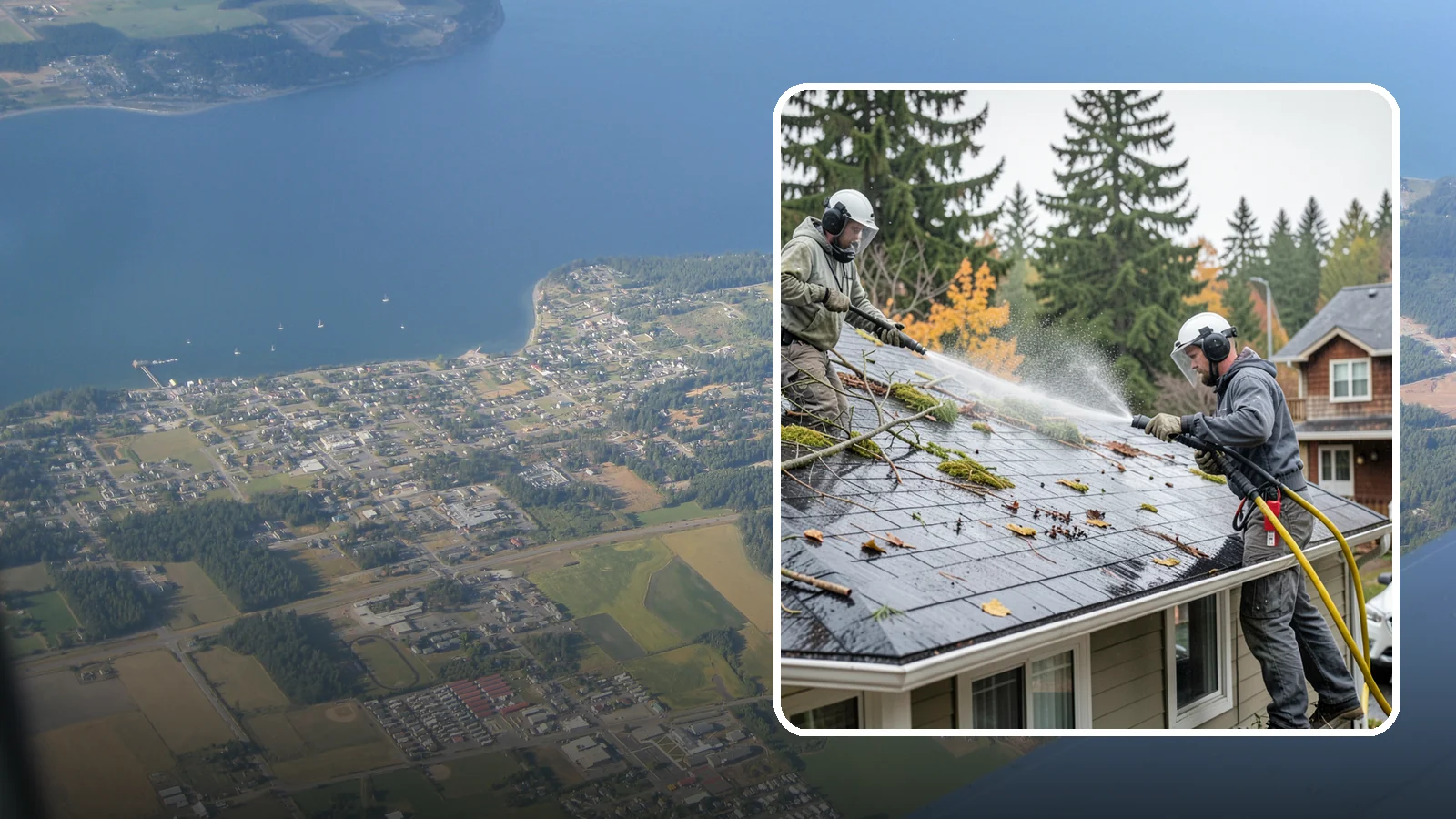 Post-Storm Roof Cleaning in Coupeville, Island County, WA - Post-storm roof cleaning clears the branches, needles, and debris that Northwest storms pile onto roofs and lodge in valleys.