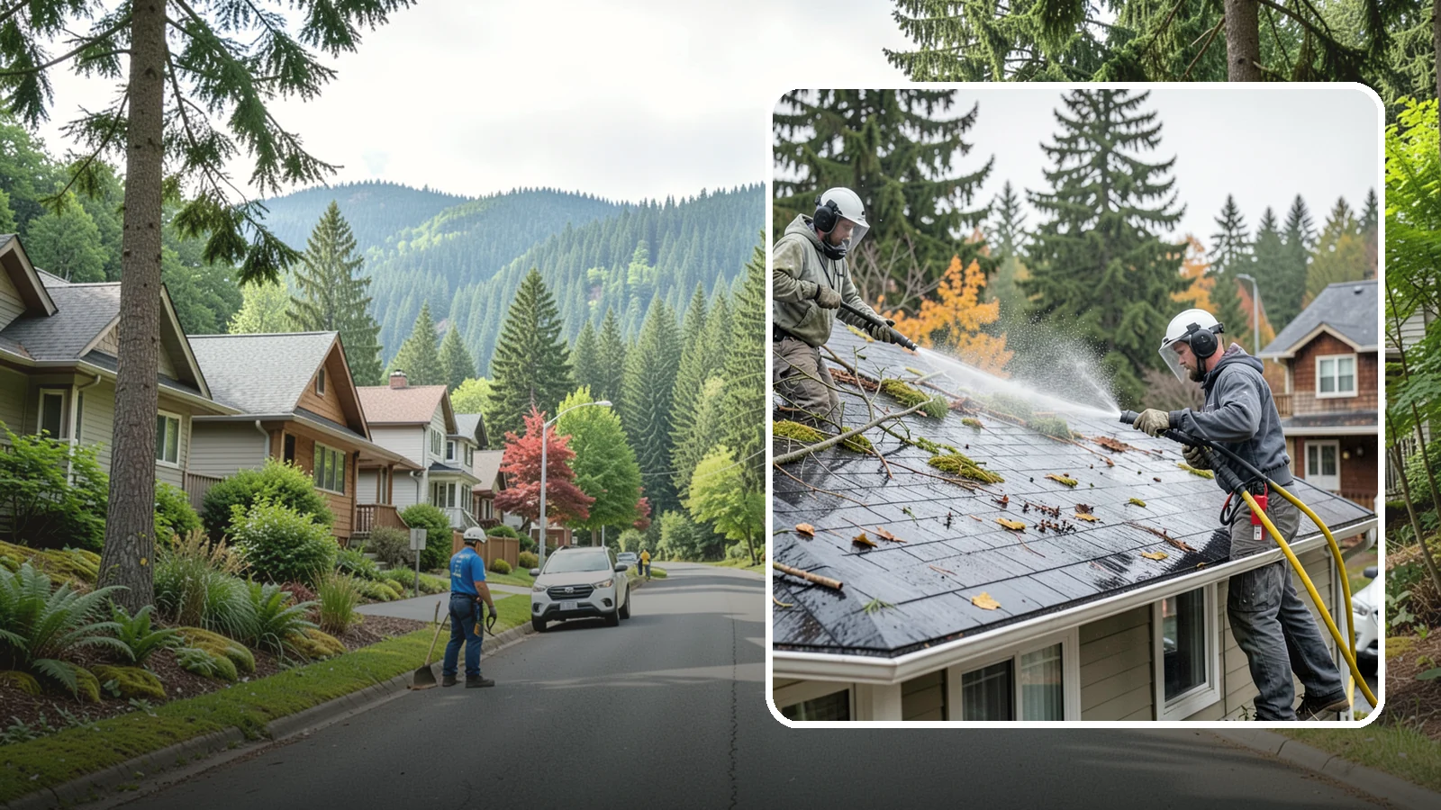 Post-Storm Roof Cleaning in Darrington, Snohomish County, WA - Post-storm roof cleaning clears the branches, needles, and debris that Northwest storms pile onto roofs and lodge in valleys.