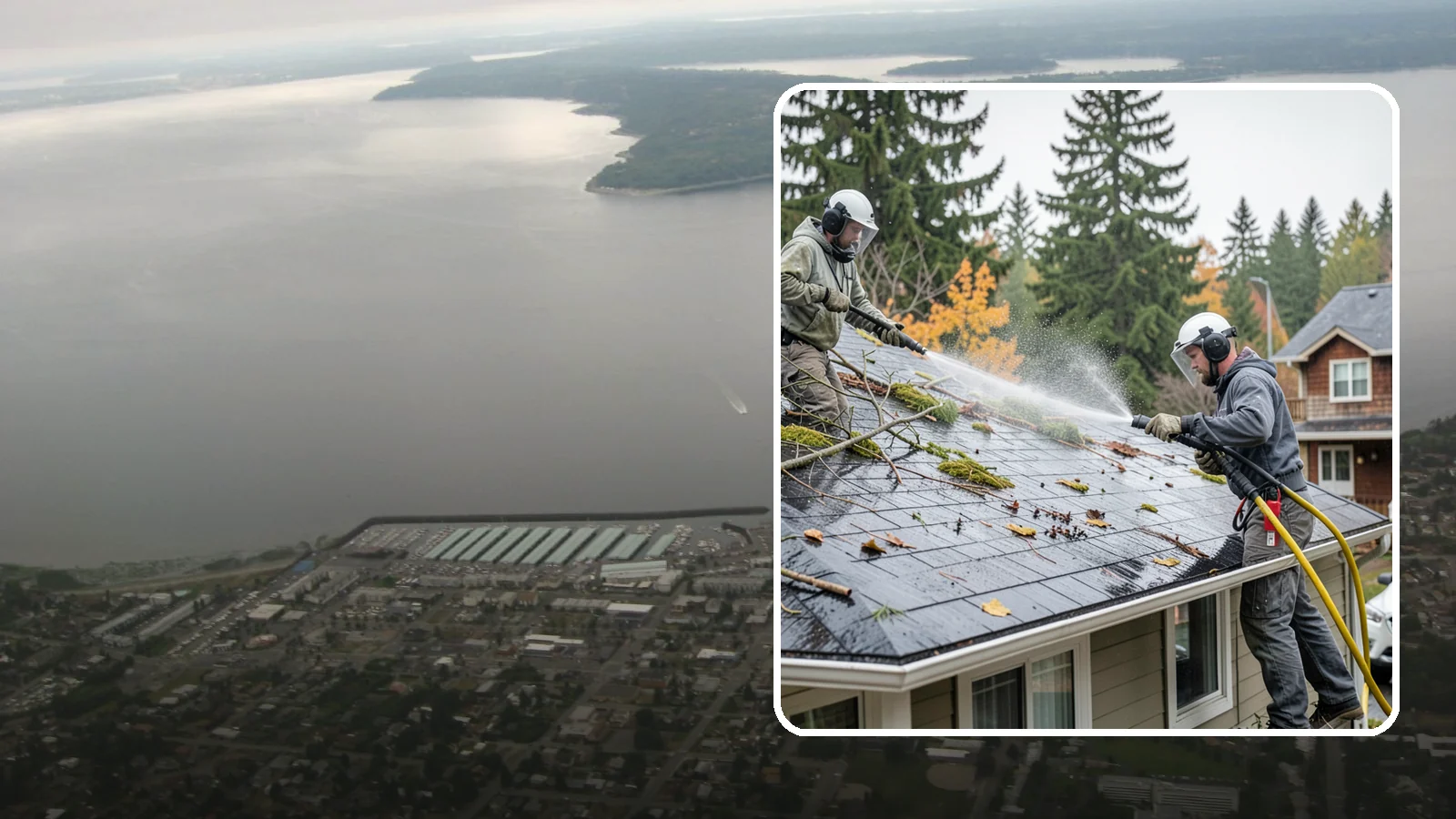 Post-Storm Roof Cleaning in Des Moines, King County, WA - Post-storm roof cleaning clears the branches, needles, and debris that Northwest storms pile onto roofs and lodge in valleys.