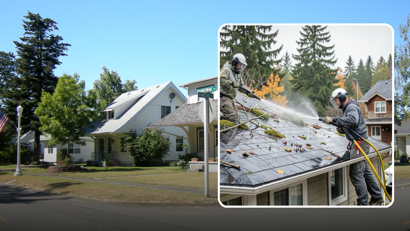 Post-Storm Roof Cleaning in DuPont, Pierce County, WA - Post-storm roof cleaning clears the branches, needles, and debris that Northwest storms pile onto roofs and lodge in valleys.
