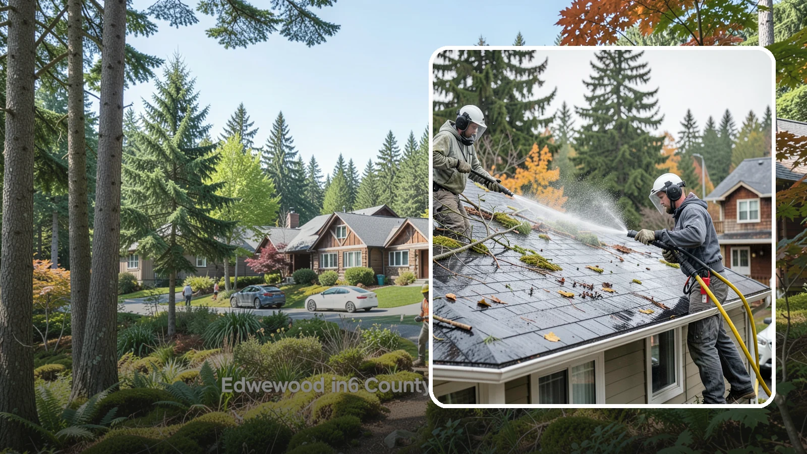 Post-Storm Roof Cleaning in Edgewood, Pierce County, WA - Post-storm roof cleaning clears the branches, needles, and debris that Northwest storms pile onto roofs and lodge in valleys.