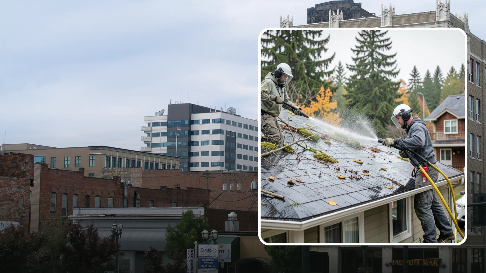 Post-Storm Roof Cleaning in Everett, Snohomish County, WA - Post-storm roof cleaning clears the branches, needles, and debris that Northwest storms pile onto roofs and lodge in valleys.