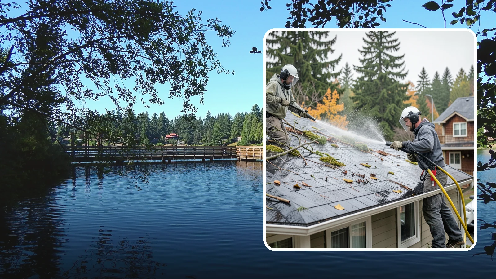 Post-Storm Roof Cleaning in Federal Way, King County, WA - Post-storm roof cleaning clears the branches, needles, and debris that Northwest storms pile onto roofs and lodge in valleys.
