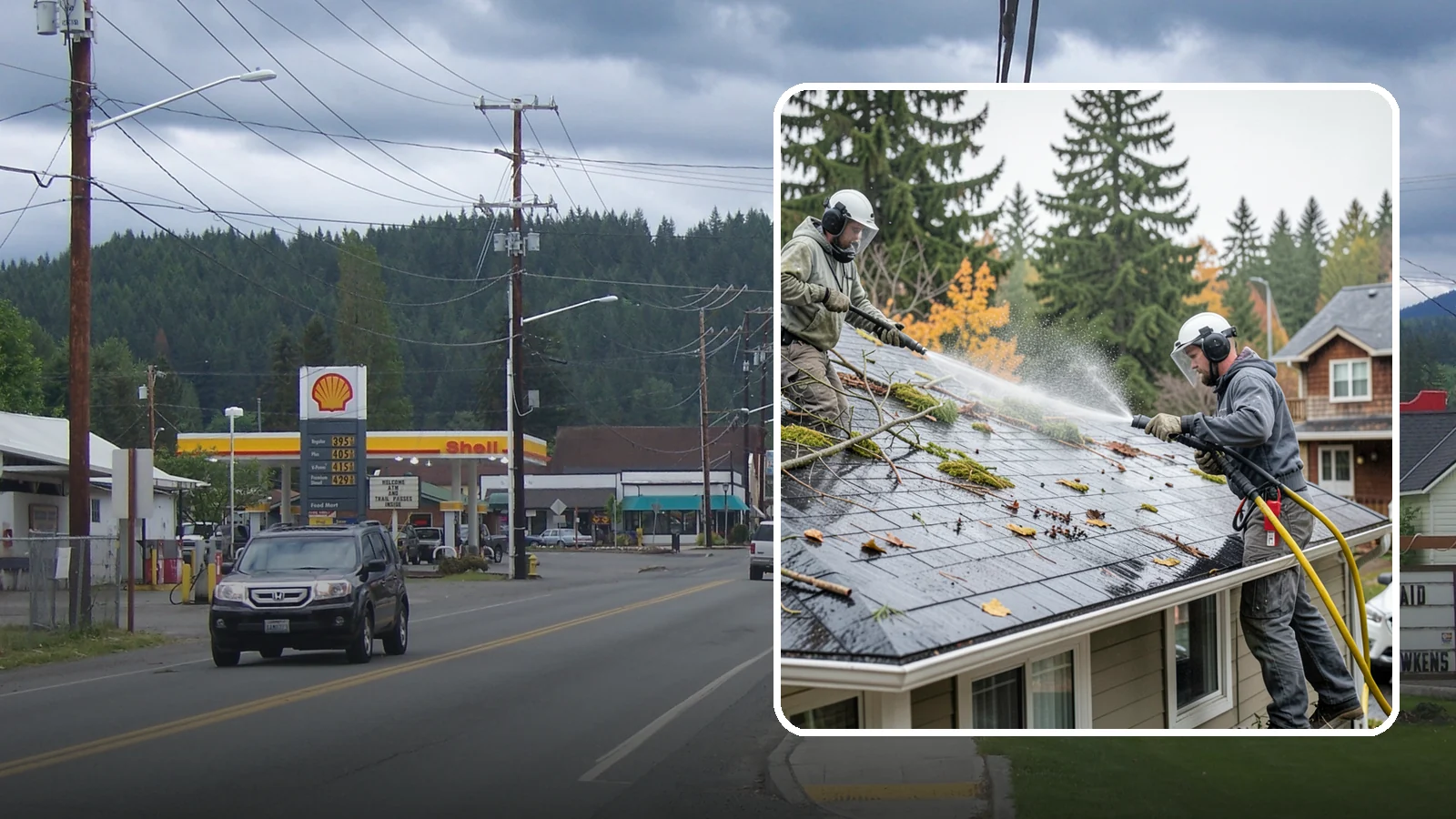 Post-Storm Roof Cleaning in Granite Falls, Snohomish County, WA - Post-storm roof cleaning clears the branches, needles, and debris that Northwest storms pile onto roofs and lodge in valleys.