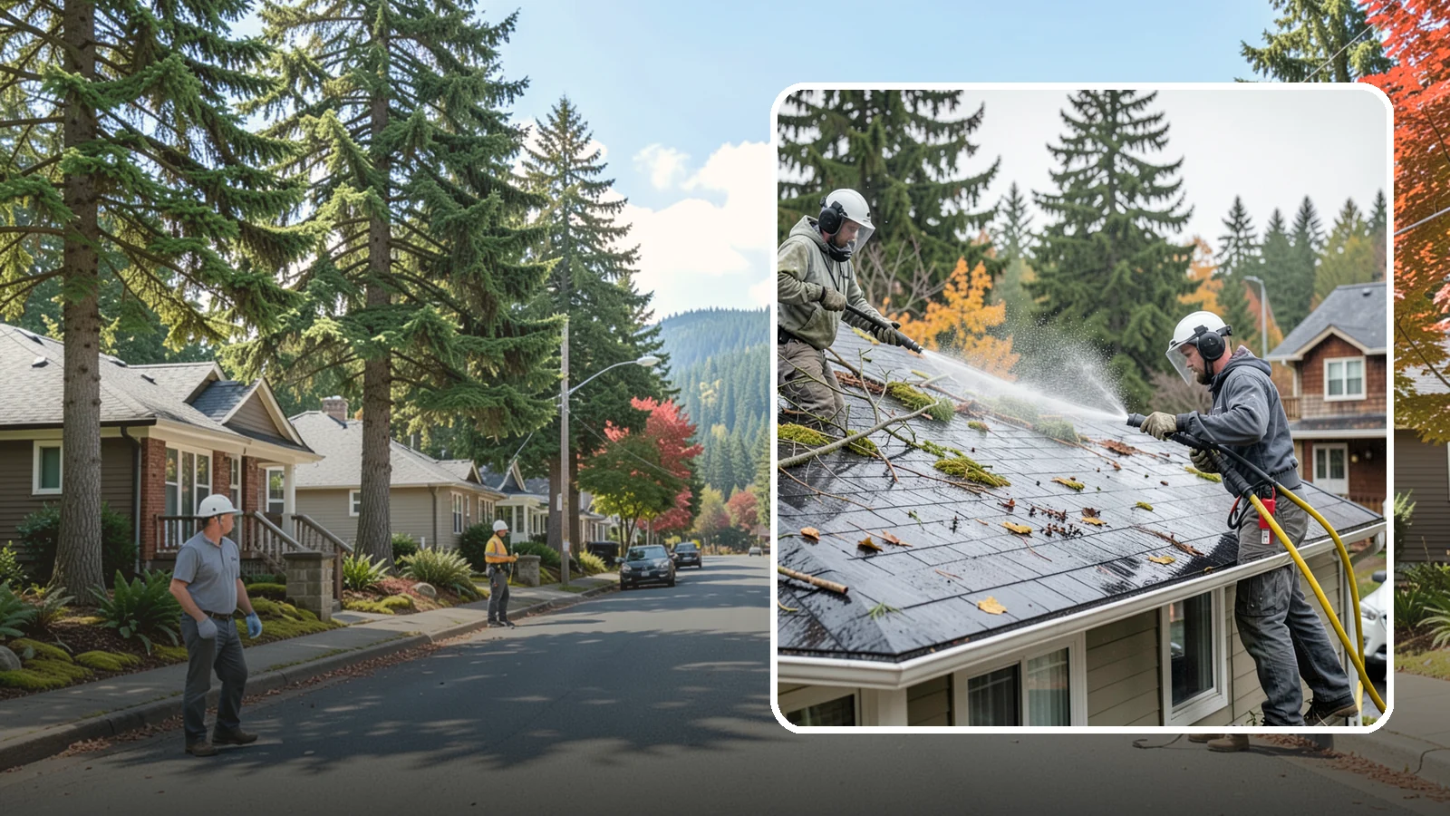 Post-Storm Roof Cleaning in Hunts Point, King County, WA - Post-storm roof cleaning clears the branches, needles, and debris that Northwest storms pile onto roofs and lodge in valleys.