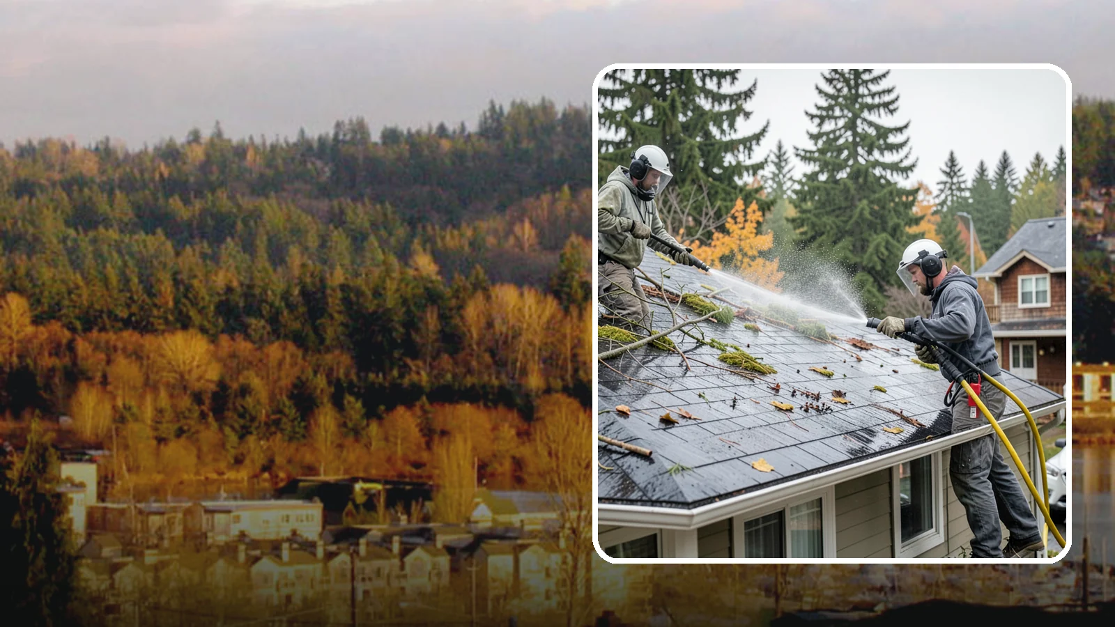 Post-Storm Roof Cleaning in Kenmore, King County, WA - Post-storm roof cleaning clears the branches, needles, and debris that Northwest storms pile onto roofs and lodge in valleys.