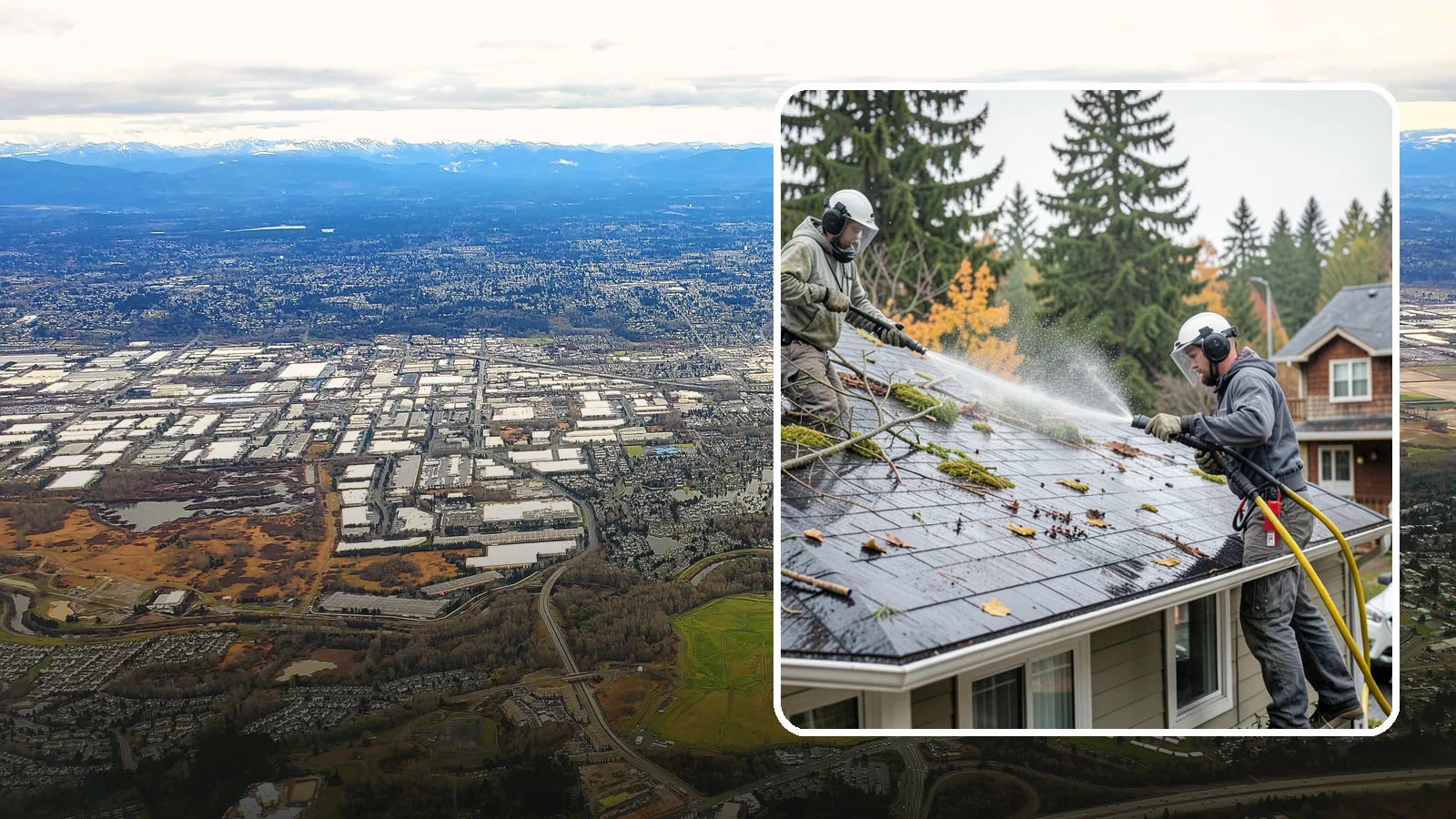 Post-Storm Roof Cleaning in Kent, King County, WA - Post-storm roof cleaning clears the branches, needles, and debris that Northwest storms pile onto roofs and lodge in valleys.