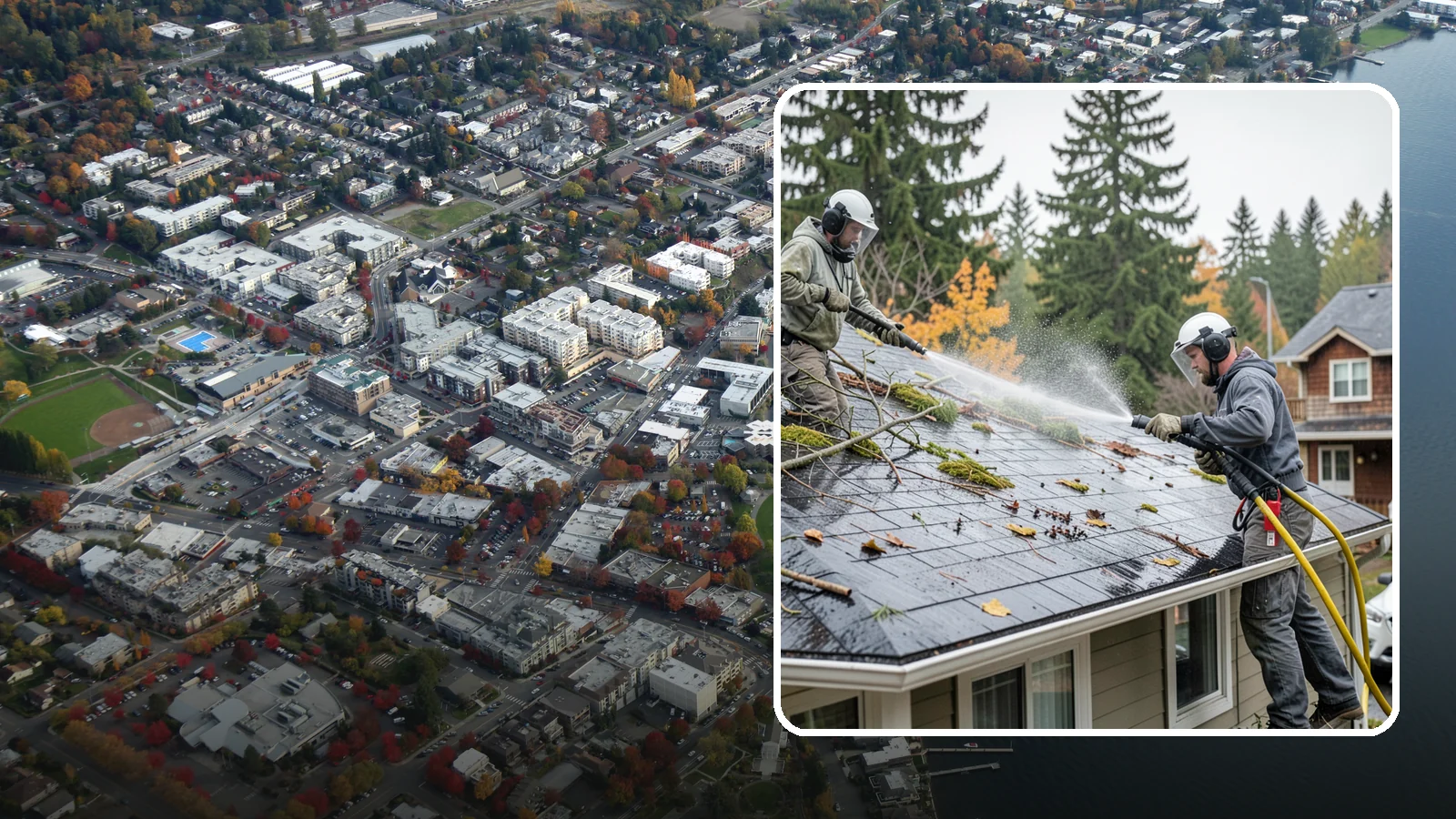 Post-Storm Roof Cleaning in Kirkland, King County, WA - Post-storm roof cleaning clears the branches, needles, and debris that Northwest storms pile onto roofs and lodge in valleys.