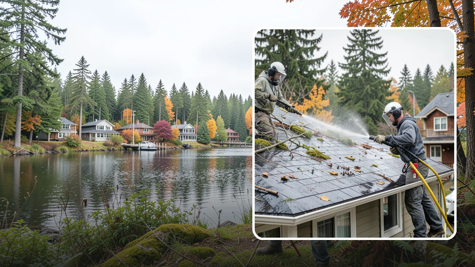 Post-Storm Roof Cleaning in La Conner, Skagit County, WA - Post-storm roof cleaning clears the branches, needles, and debris that Northwest storms pile onto roofs and lodge in valleys.