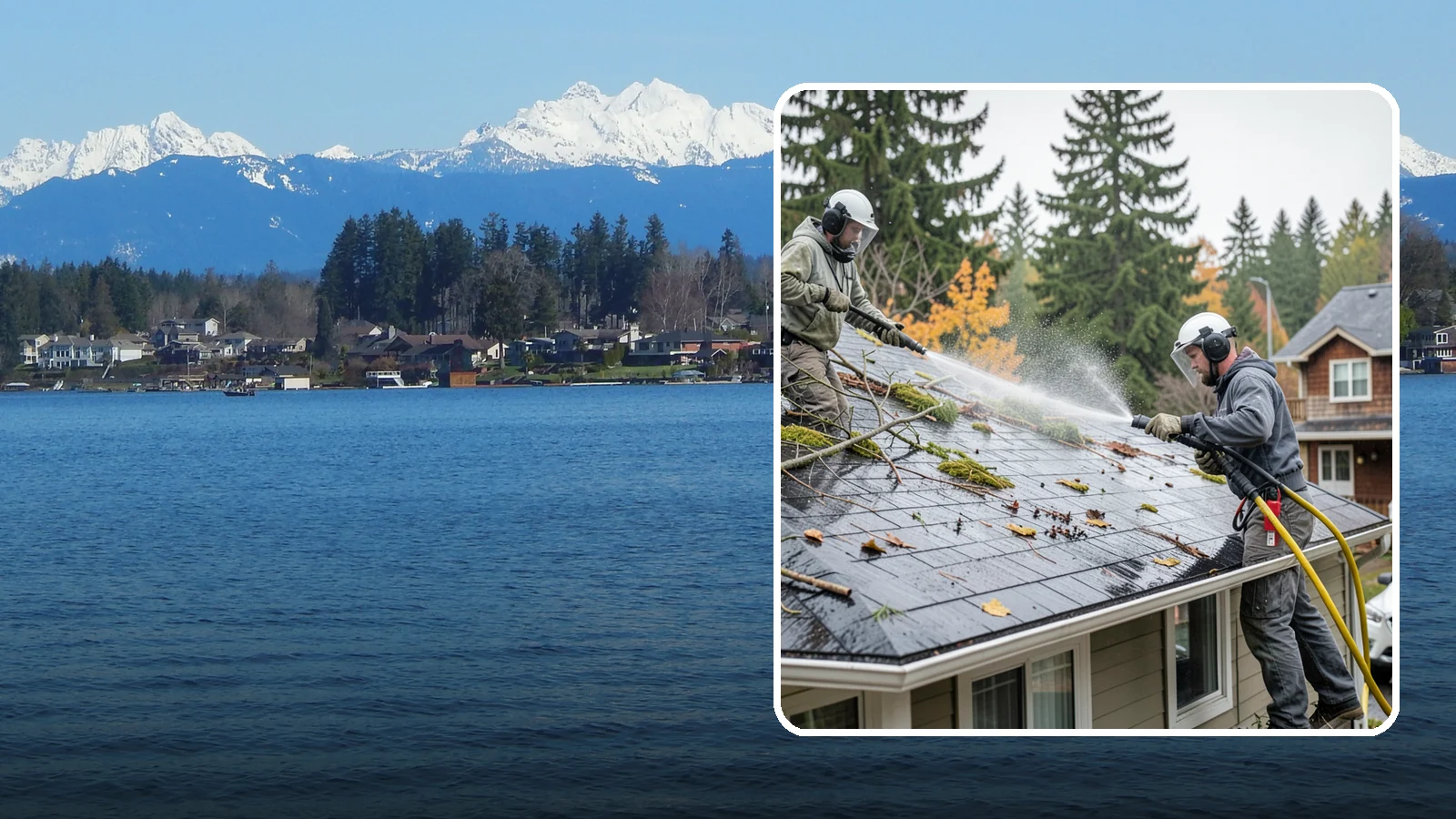 Post-Storm Roof Cleaning in Lake Stevens, Snohomish County, WA - Post-storm roof cleaning clears the branches, needles, and debris that Northwest storms pile onto roofs and lodge in valleys.