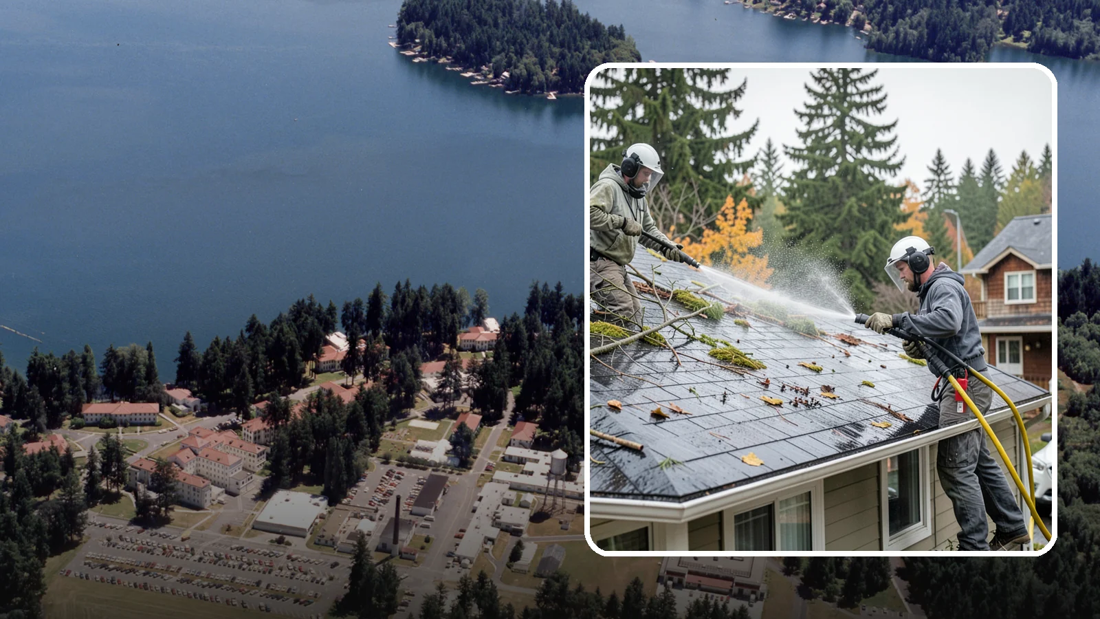 Post-Storm Roof Cleaning in Lakewood, Pierce County, WA - Post-storm roof cleaning clears the branches, needles, and debris that Northwest storms pile onto roofs and lodge in valleys.