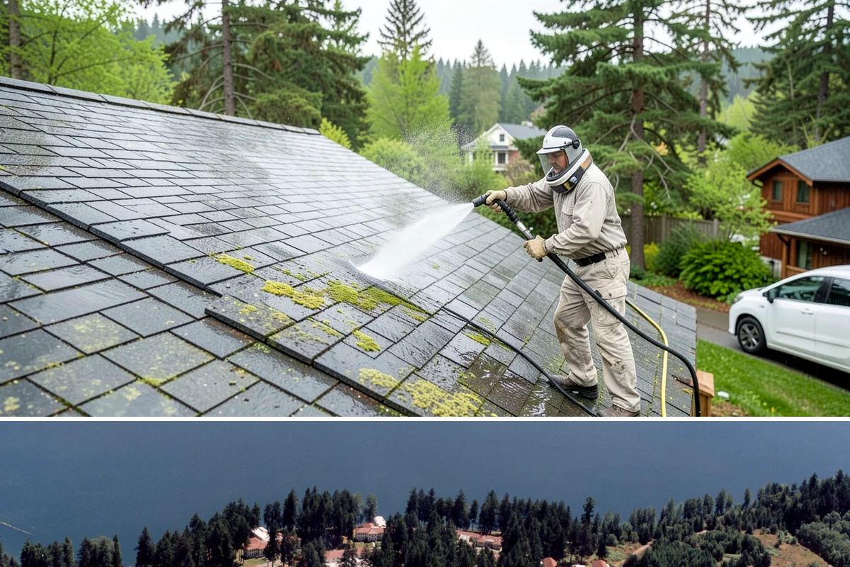 Post-Storm Roof Cleaning in Lakewood, Pierce County, WA - Schedule promptly after any windstorm, ideally within days before trapped debris begins driving moss growth.