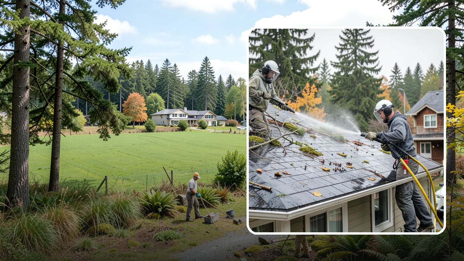 Post-Storm Roof Cleaning in Lyman, Skagit County, WA - Post-storm roof cleaning clears the branches, needles, and debris that Northwest storms pile onto roofs and lodge in valleys.