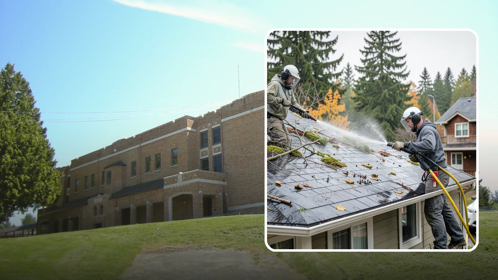 Post-Storm Roof Cleaning in Maple Valley, King County, WA - Post-storm roof cleaning clears the branches, needles, and debris that Northwest storms pile onto roofs and lodge in valleys.