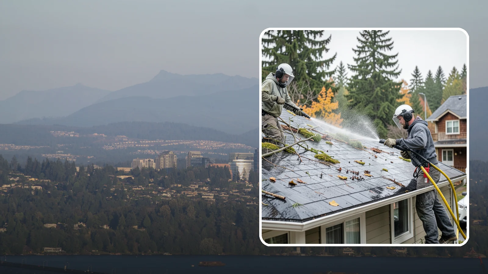 Post-Storm Roof Cleaning in Medina, King County, WA - Post-storm roof cleaning clears the branches, needles, and debris that Northwest storms pile onto roofs and lodge in valleys.