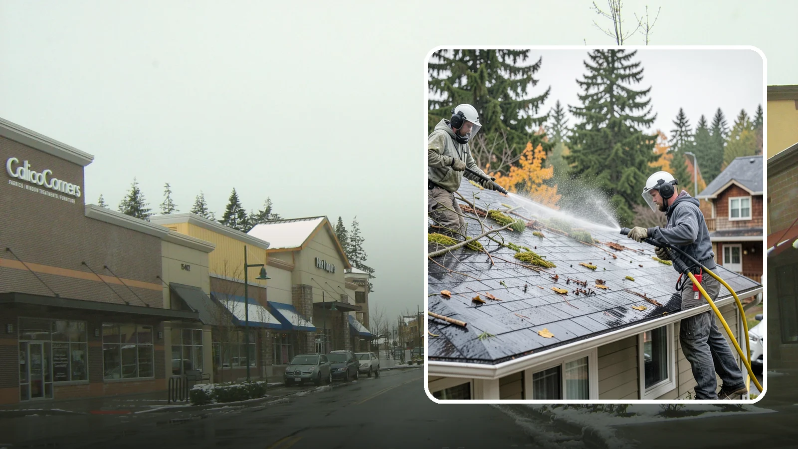 Post-Storm Roof Cleaning in Mill Creek, Snohomish County, WA - Post-storm roof cleaning clears the branches, needles, and debris that Northwest storms pile onto roofs and lodge in valleys.