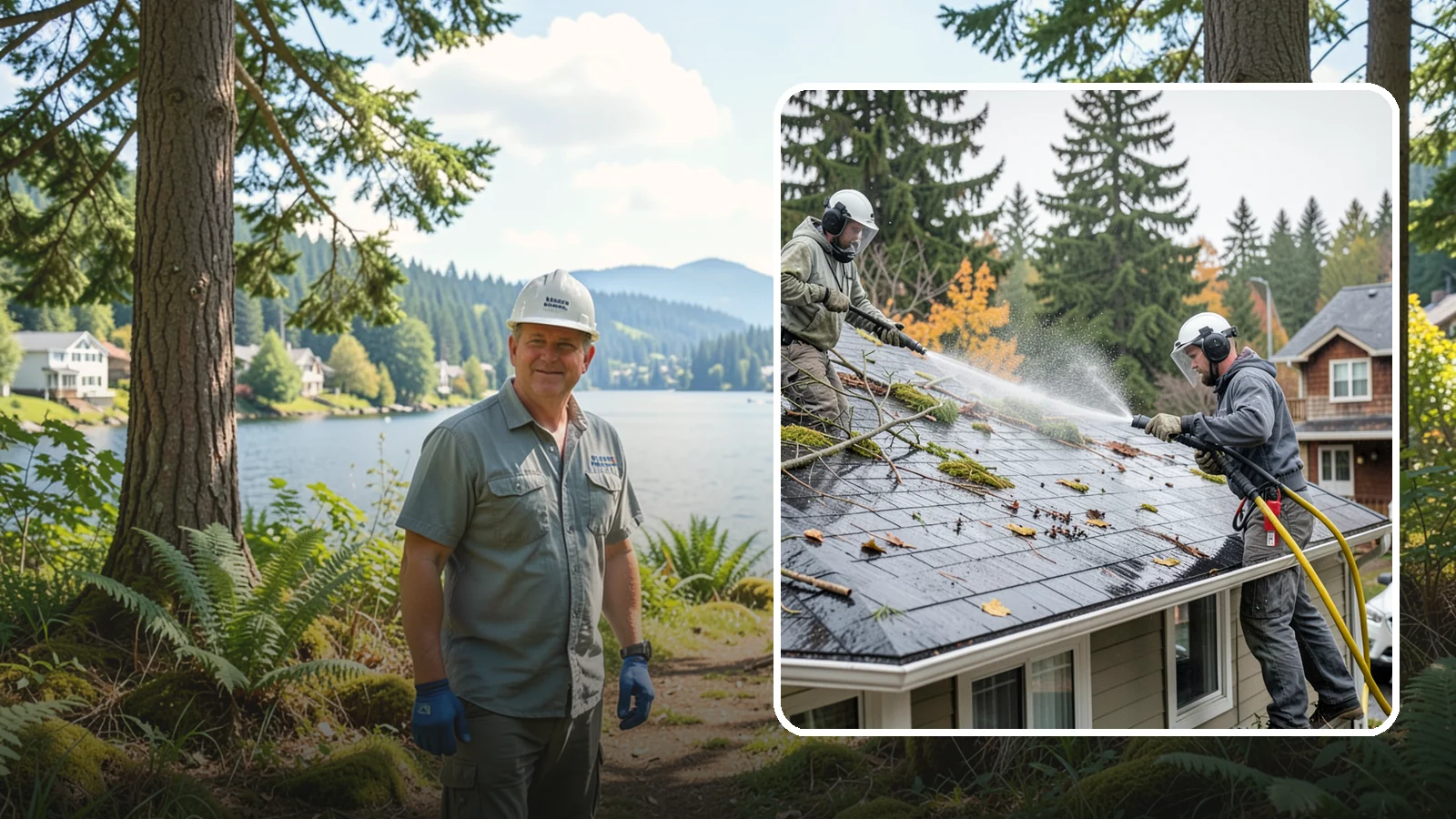 Post-Storm Roof Cleaning in Milton, King County, WA - Post-storm roof cleaning clears the branches, needles, and debris that Northwest storms pile onto roofs and lodge in valleys.