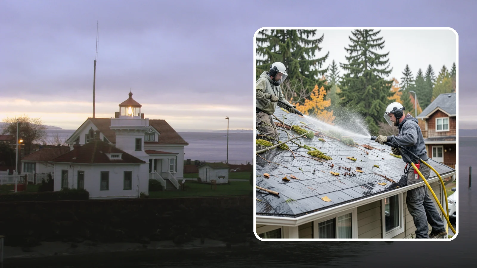 Post-Storm Roof Cleaning in Mukilteo, Snohomish County, WA - Post-storm roof cleaning clears the branches, needles, and debris that Northwest storms pile onto roofs and lodge in valleys.