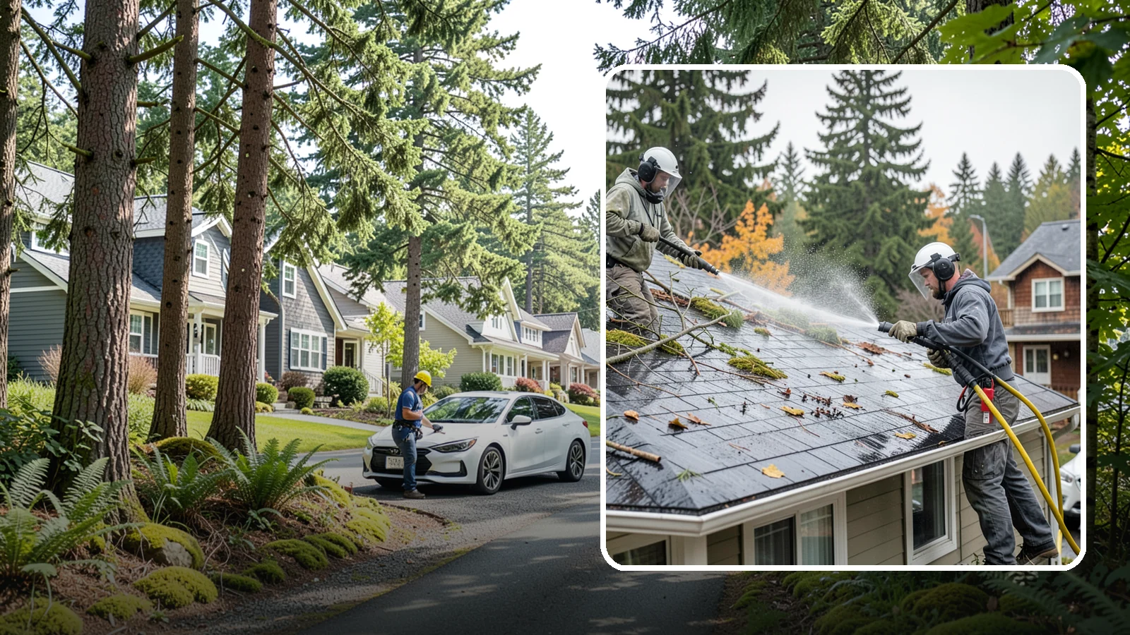 Post-Storm Roof Cleaning in Normandy Park, King County, WA - Post-storm roof cleaning clears the branches, needles, and debris that Northwest storms pile onto roofs and lodge in valleys.