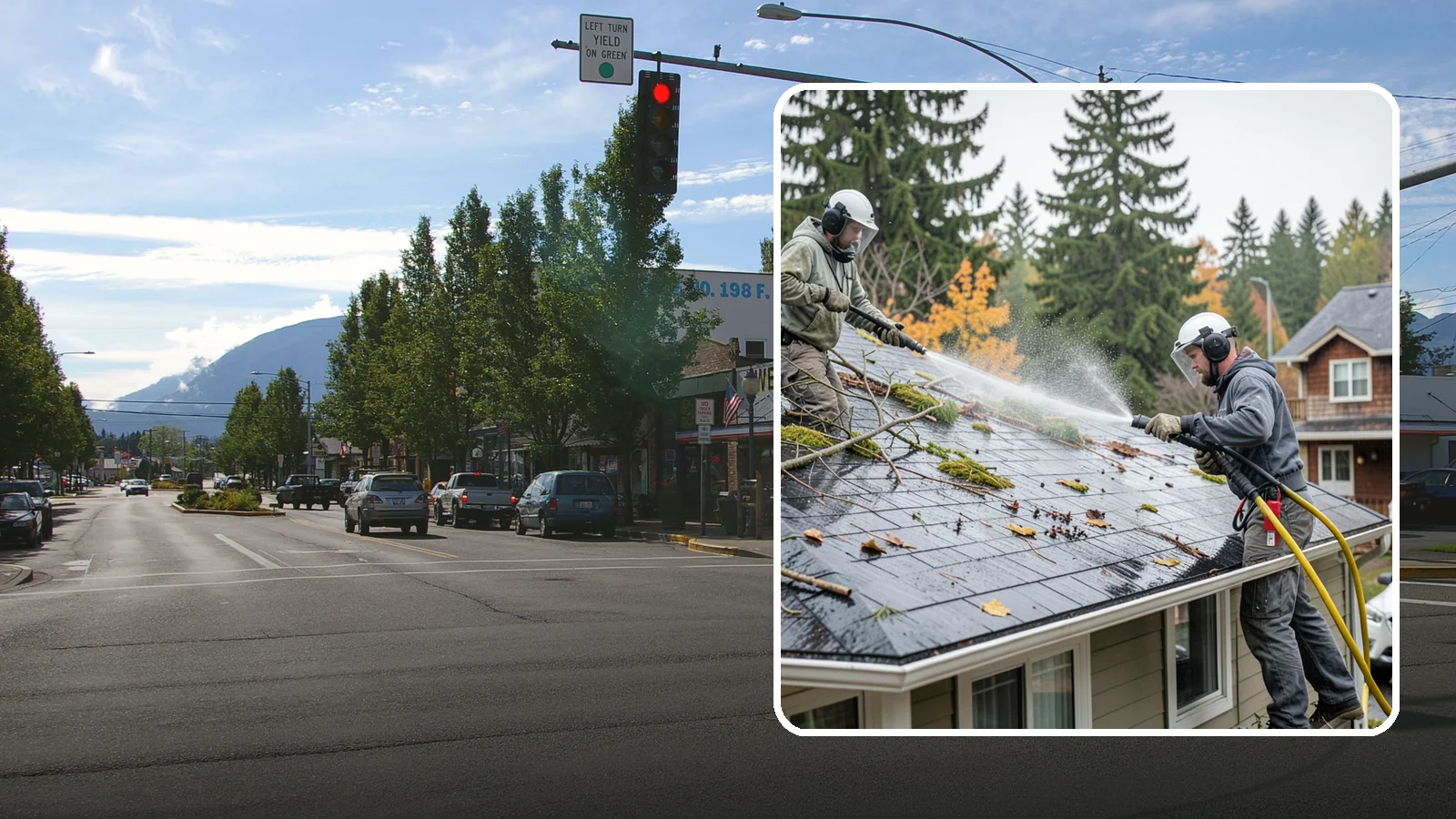 Post-Storm Roof Cleaning in North Bend, King County, WA - Post-storm roof cleaning clears the branches, needles, and debris that Northwest storms pile onto roofs and lodge in valleys.