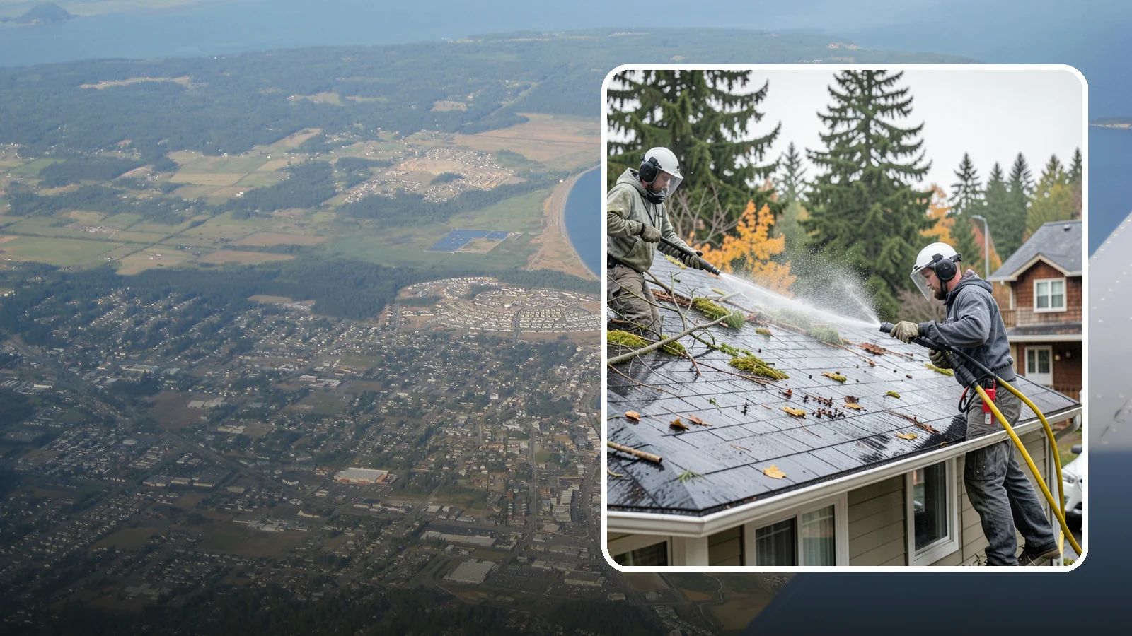 Post-Storm Roof Cleaning in Oak Harbor, Island County, WA - Post-storm roof cleaning clears the branches, needles, and debris that Northwest storms pile onto roofs and lodge in valleys.