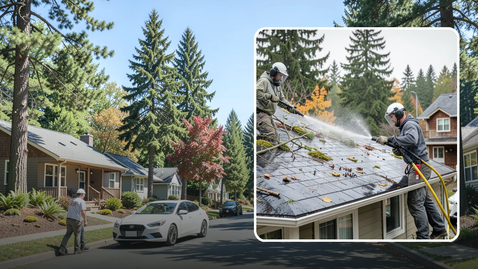 Post-Storm Roof Cleaning in Orting, Pierce County, WA - Post-storm roof cleaning clears the branches, needles, and debris that Northwest storms pile onto roofs and lodge in valleys.