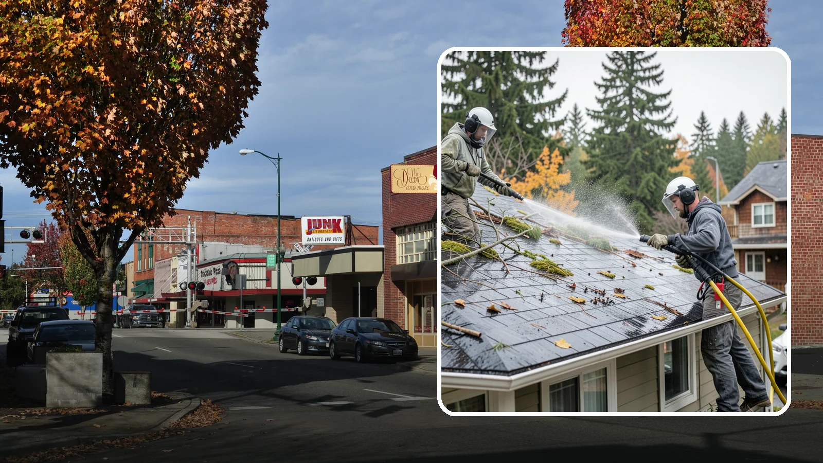 Post-Storm Roof Cleaning in Puyallup, Pierce County, WA - Post-storm roof cleaning clears the branches, needles, and debris that Northwest storms pile onto roofs and lodge in valleys.