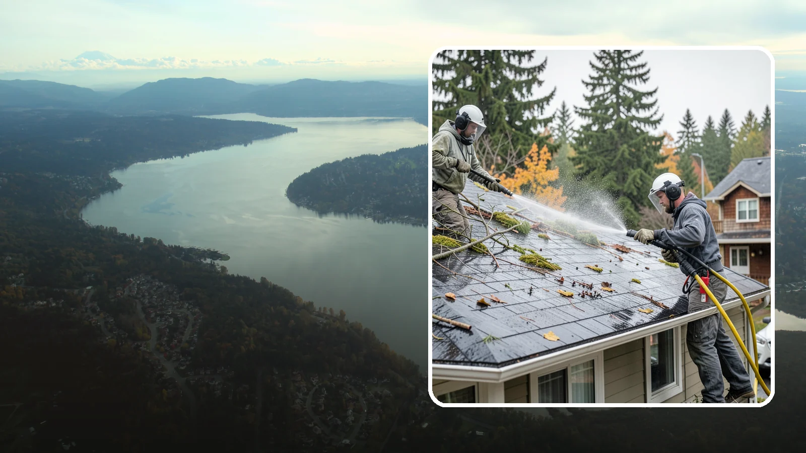 Post-Storm Roof Cleaning in Sammamish, King County, WA - Post-storm roof cleaning clears the branches, needles, and debris that Northwest storms pile onto roofs and lodge in valleys.