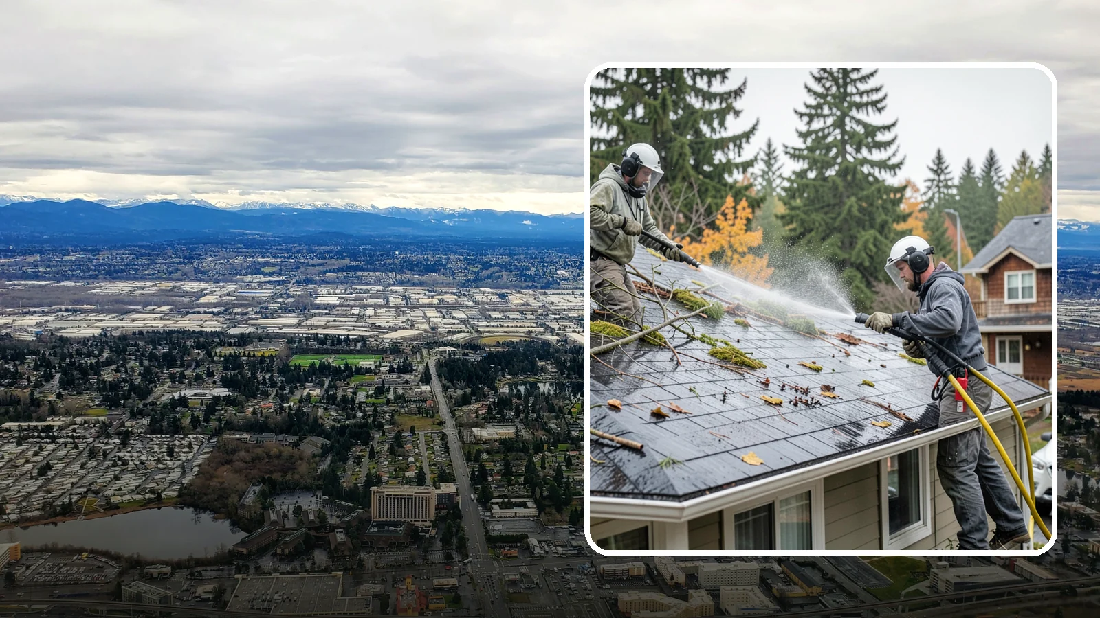Post-Storm Roof Cleaning in SeaTac, King County, WA - Post-storm roof cleaning clears the branches, needles, and debris that Northwest storms pile onto roofs and lodge in valleys.