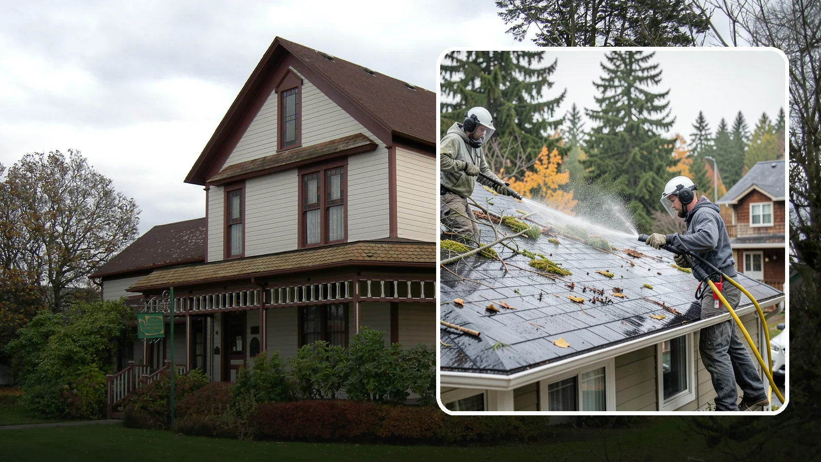 Post-Storm Roof Cleaning in Sumner, Pierce County, WA - Post-storm roof cleaning clears the branches, needles, and debris that Northwest storms pile onto roofs and lodge in valleys.
