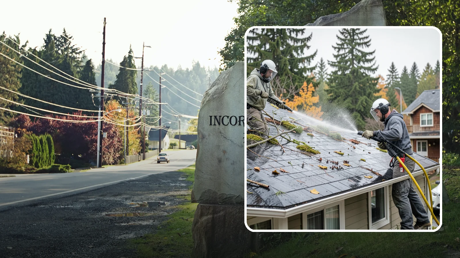 Post-Storm Roof Cleaning in Wilkeson, Pierce County, WA - Post-storm roof cleaning clears the branches, needles, and debris that Northwest storms pile onto roofs and lodge in valleys.