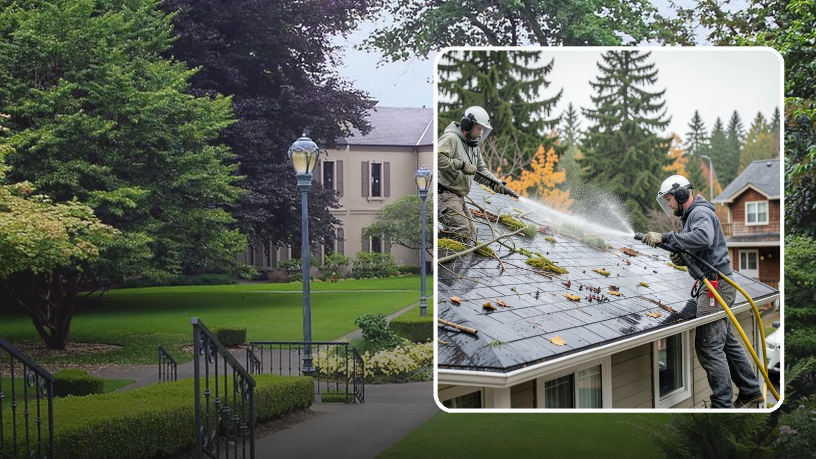 Post-Storm Roof Cleaning in Woodinville, King County, WA - Post-storm roof cleaning clears the branches, needles, and debris that Northwest storms pile onto roofs and lodge in valleys.