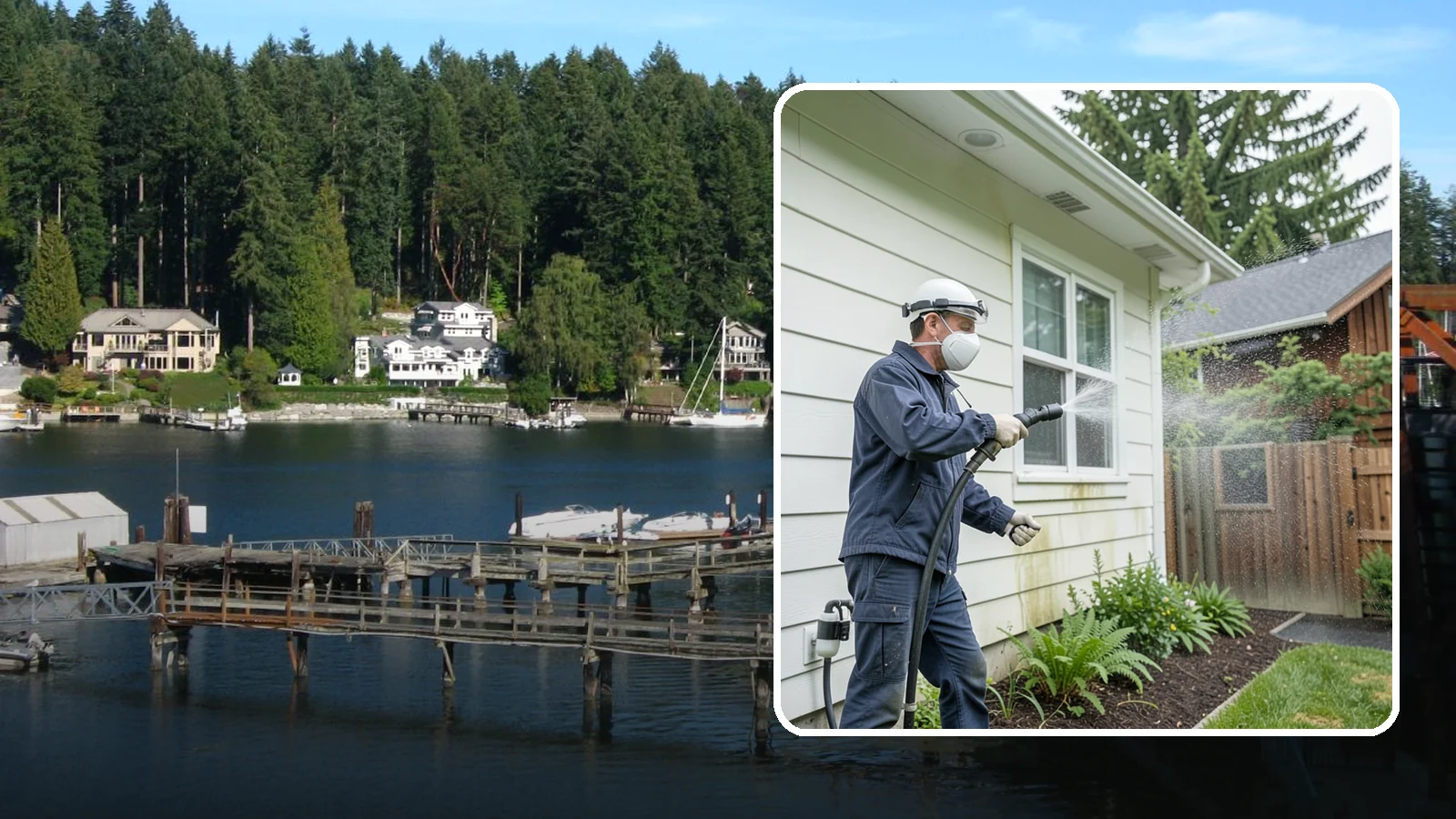 Pre-Sale Exterior Cleaning in Gig Harbor, Pierce County, WA - Pre-sale exterior cleaning maximizes curb appeal before listing by removing the algae and grime that make a home look tired in...
