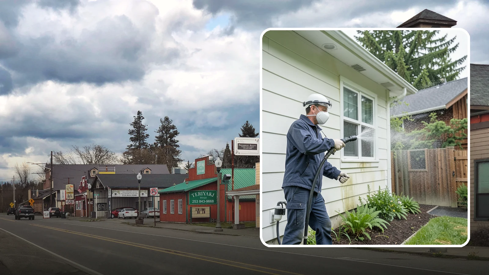 Pre-Sale Exterior Cleaning in Roy, Pierce County, WA - Pre-sale exterior cleaning maximizes curb appeal before listing by removing the algae and grime that make a home look tired in...
