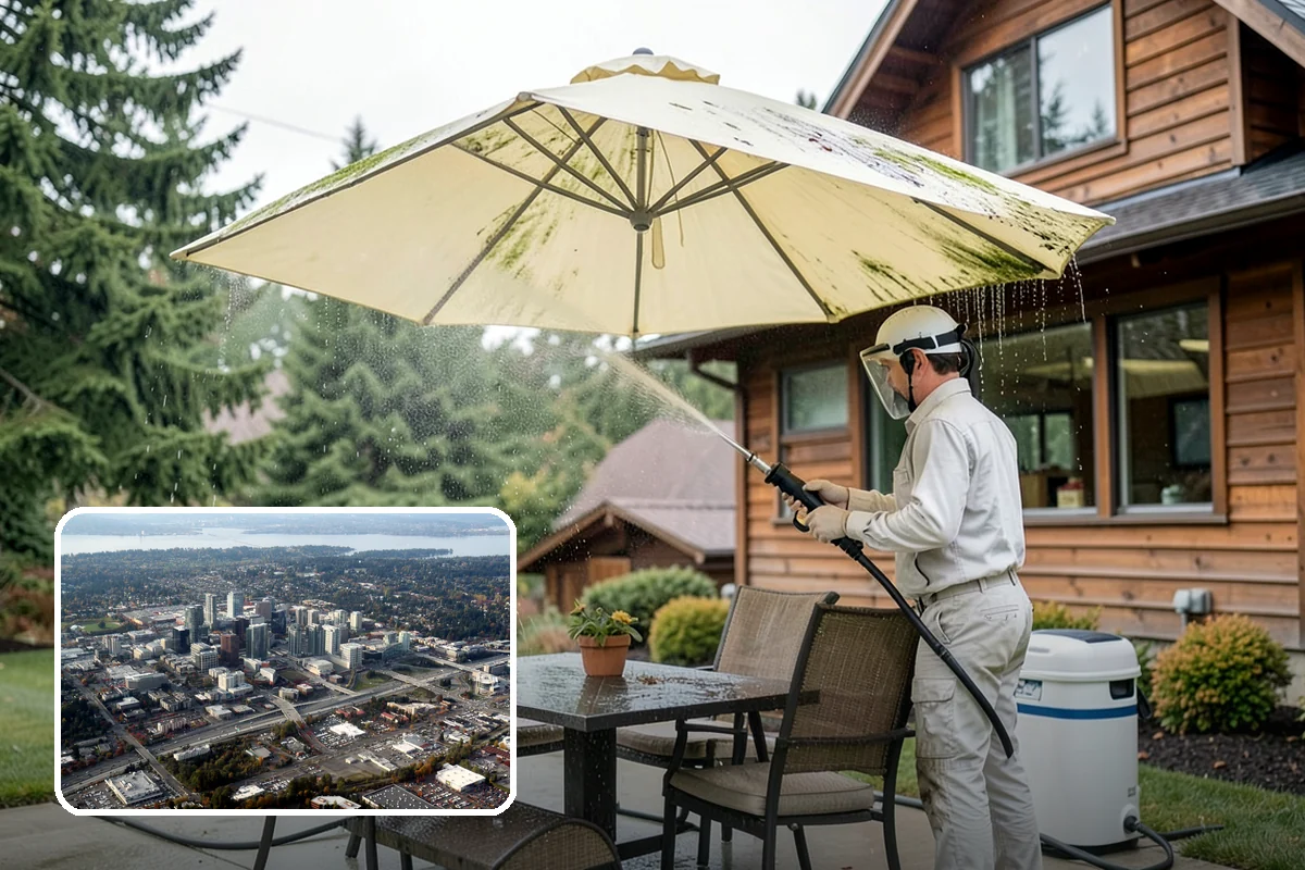 Pressure-Treated Deck Cleaning in Bellevue, King County, WA - Strips greying and algae from treated boards