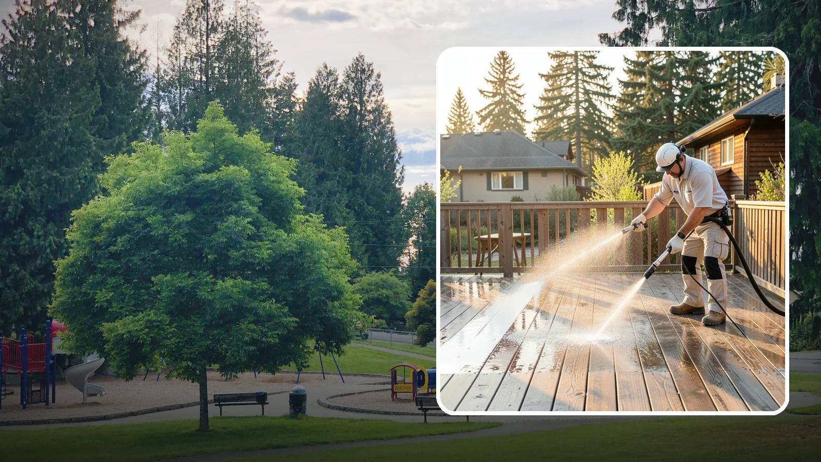 Pressure-Treated Deck Cleaning in Bonney Lake, Pierce County, WA - Clean pressure-treated decks to strip greying and growth while keeping the softwood intact.