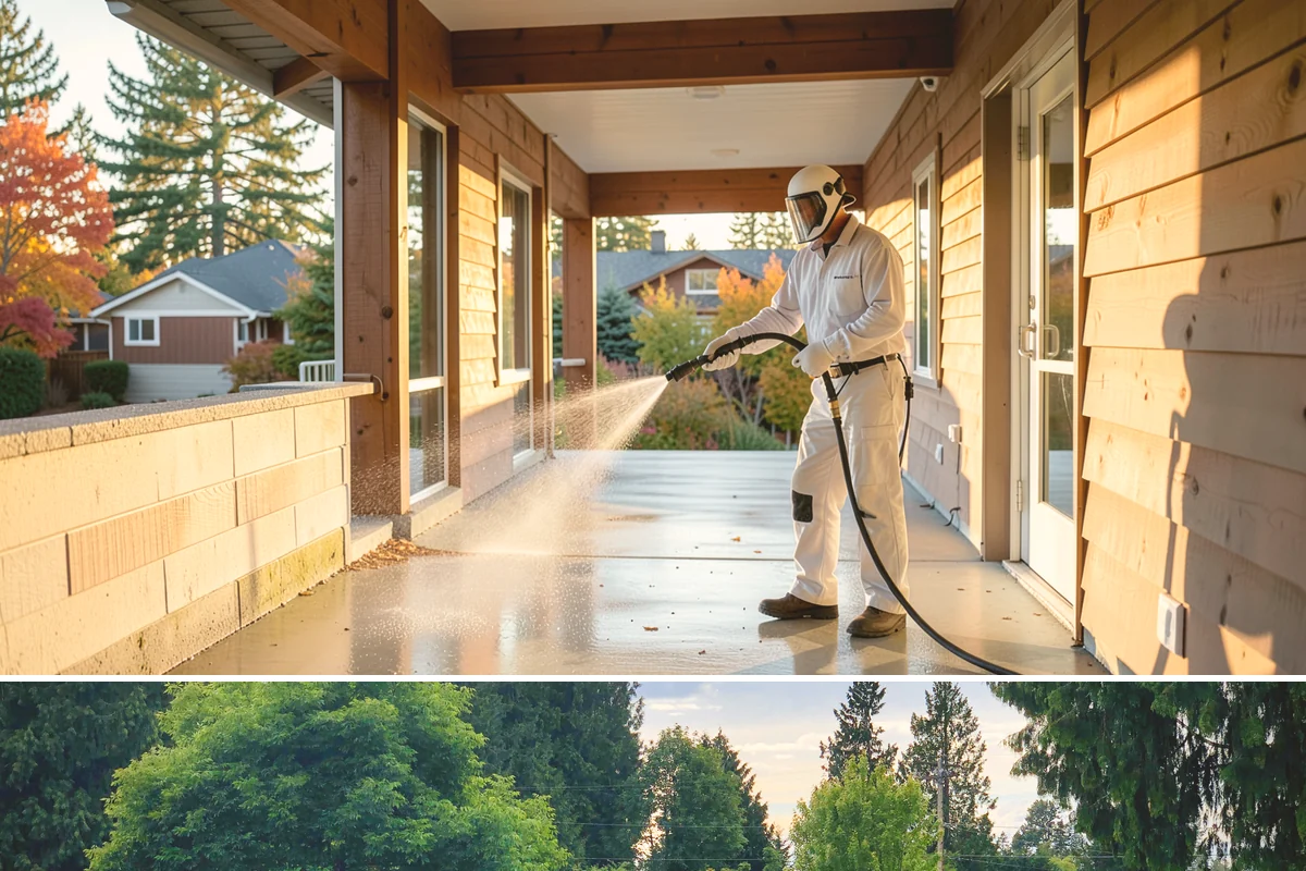 Pressure-Treated Deck Cleaning in Bonney Lake, Pierce County, WA - Clean pressure-treated decks in summer so boards dry fully before restaining.
