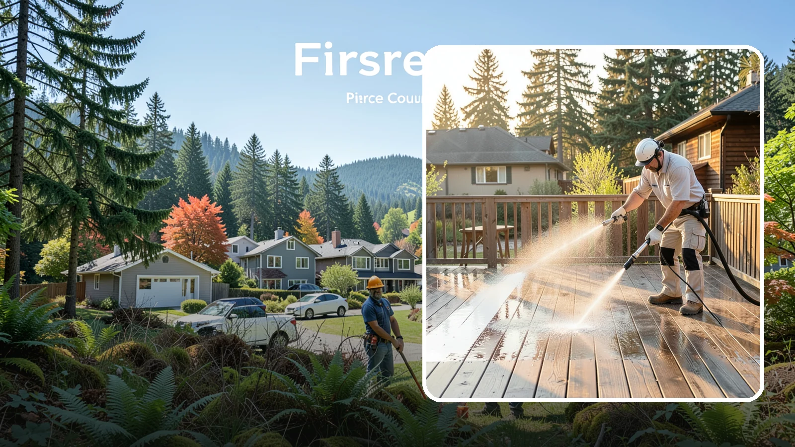 Pressure-Treated Deck Cleaning in Fircrest, Pierce County, WA - Clean pressure-treated decks to strip greying and growth while keeping the softwood intact.