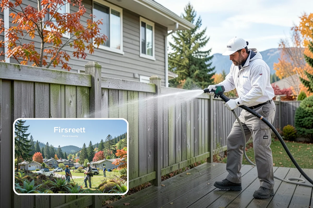 Pressure-Treated Deck Cleaning in Fircrest, Pierce County, WA - Strips greying and algae from treated boards