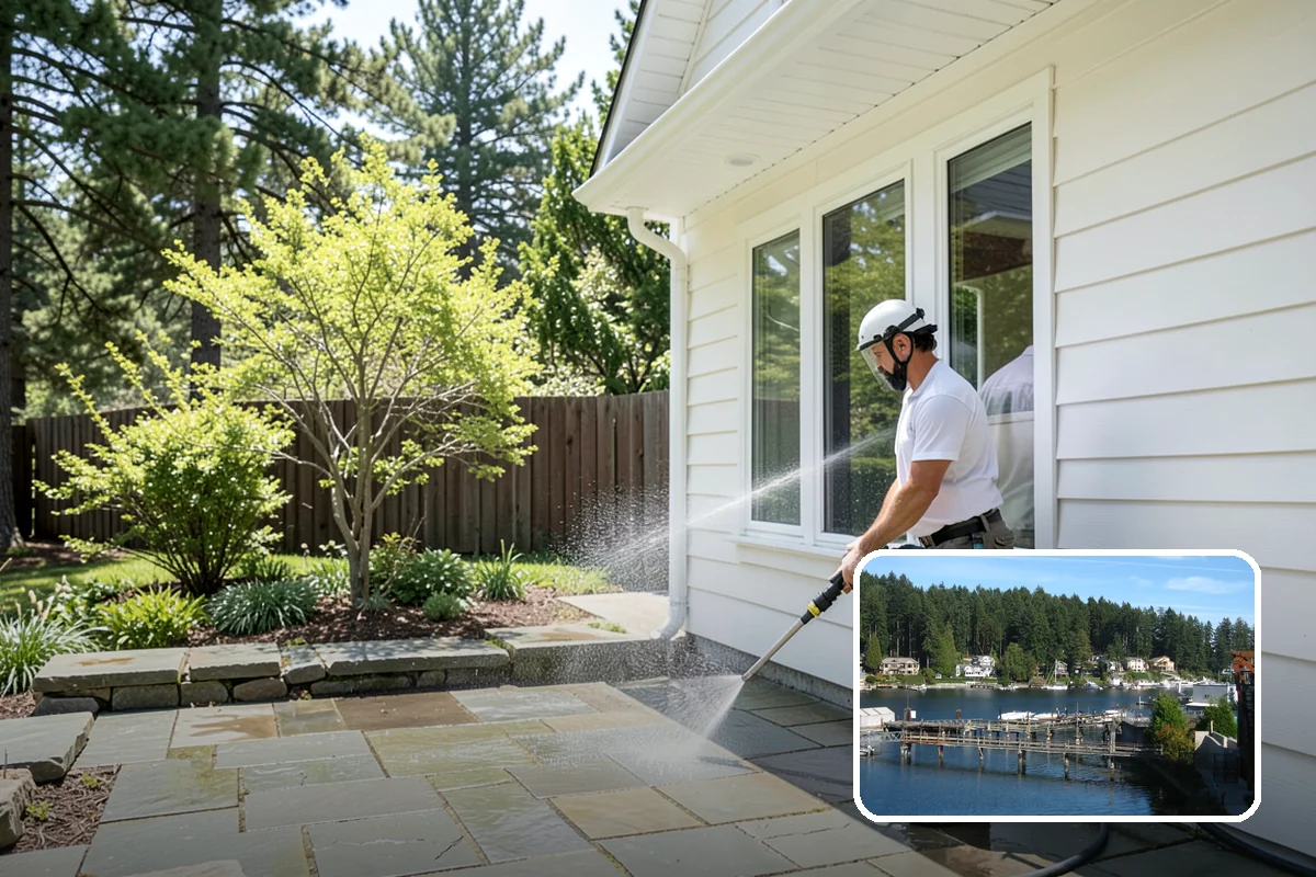 Pressure-Treated Deck Cleaning in Gig Harbor, Pierce County, WA - Strips greying and algae from treated boards
