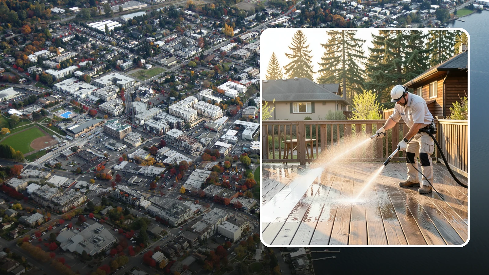 Pressure-Treated Deck Cleaning in Kirkland, King County, WA - Clean pressure-treated decks to strip greying and growth while keeping the softwood intact.