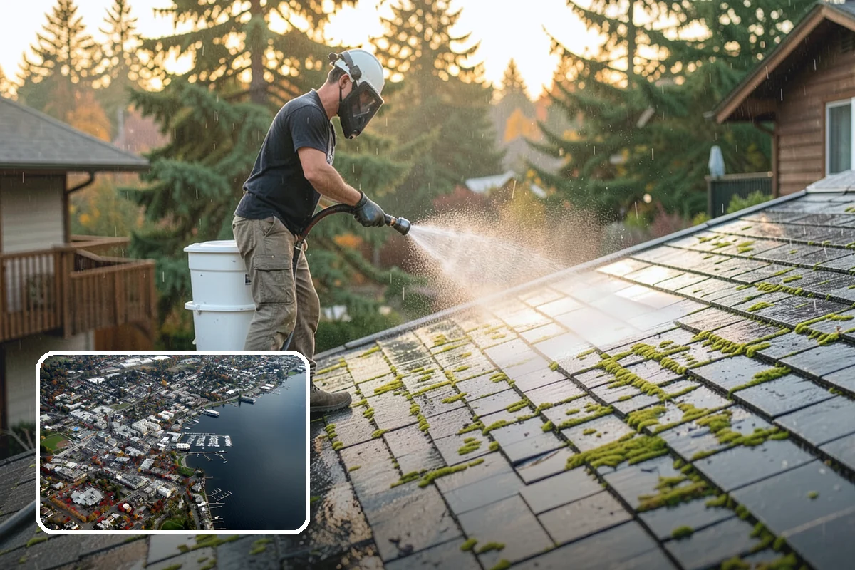 Pressure-Treated Deck Cleaning in Kirkland, King County, WA - Strips greying and algae from treated boards